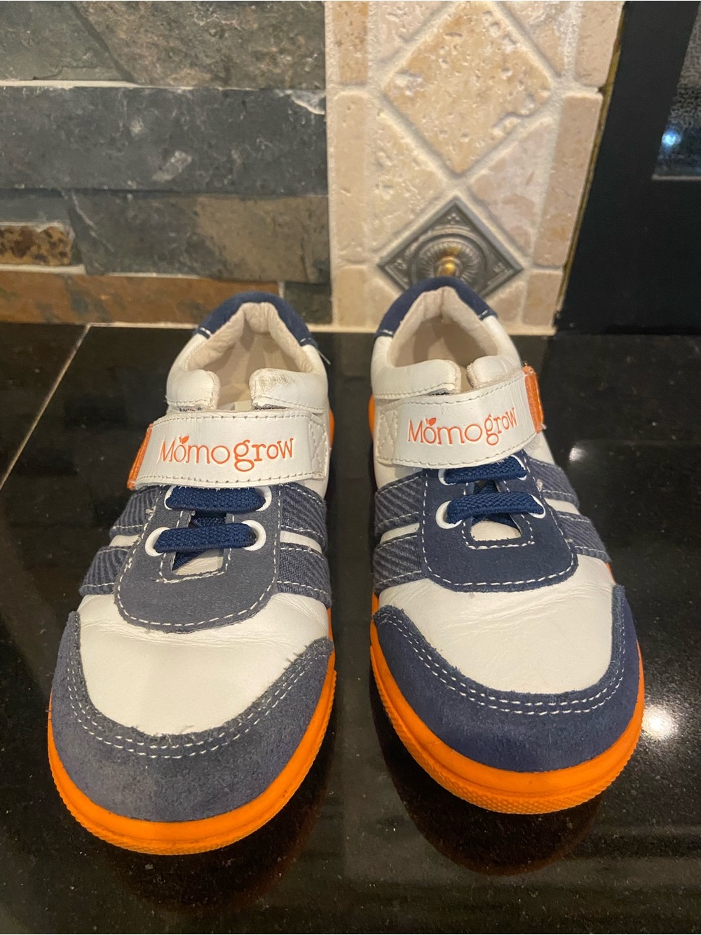 Kids Navy, White & Orange Athletic Sneakers